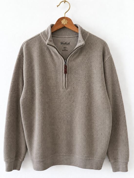 Woolrich Other - Woolrich Mens XXL Waffle Knit 100% Cotton Quarter Zip Pullover Leather Pull